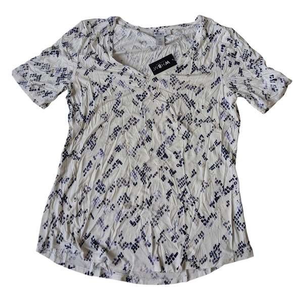 White House Black Market WHBM Womens XS Purple Snakeskin Print V-Neck T-Shirt - Picture 3 of 5